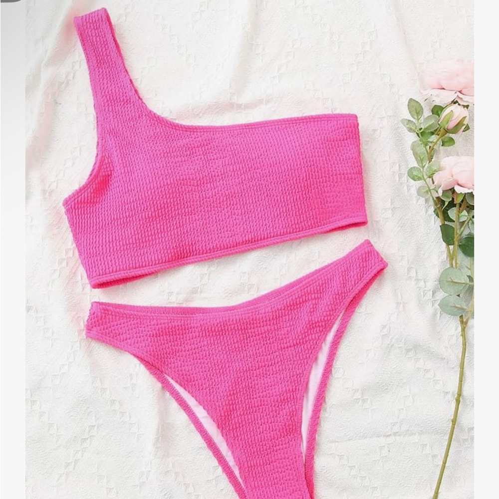 Pink One-Shoulder Bikini Set